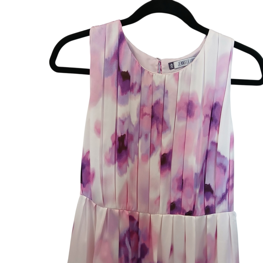 Jennifer‎ Lopez Pink and Purple Abstract Floral Dress Size 8  Sleeveless Pleated - Picture 3 of 10